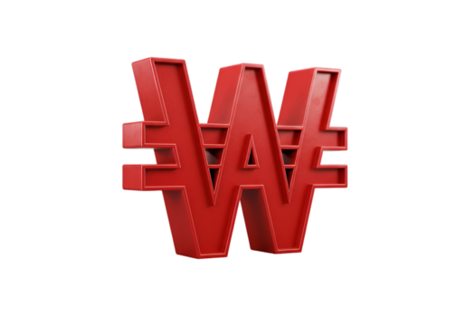 Isolated 3D Rendering of a Red Korean Won Currency Symbol against Black