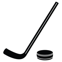 A clean line drawing illustration of an ice hockey stick and puck ready for sports graphics and design projects