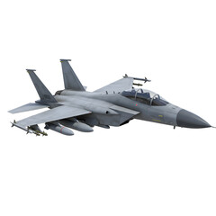 Isometric Illustration of a Grey Fighter Jet with Detailed Wings on Transparent Background