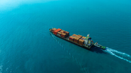 Fototapeta premium Aerial view of the freight shipping transport system cargo ship container. international transportation Export-import business, logistics, transportation industry concepts 