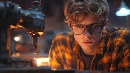 Close-up of young, focused craftsman