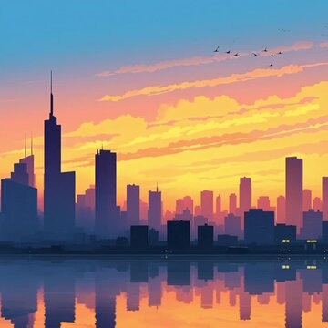 chicago skyline at sunset