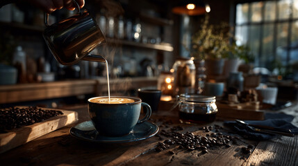 Barista Finishing a Perfect Cup of Coffee with Latte Art