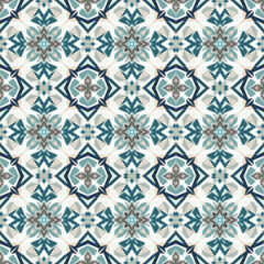 Seamless geometric floral pattern in white and green vector design for wallpaper, fabric, and tiles