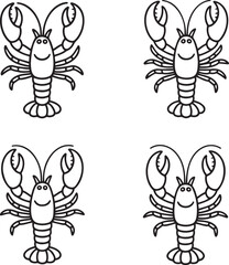 Fototapeta premium Set of Lobster Outline vector illustration isolated On Transparent Background