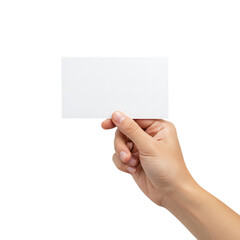 Obraz premium Hand holding a blank white business card isolated on transparent background