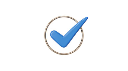 Blue check mark inside silver oval against black background