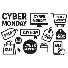 Cyber Monday icon set vector
