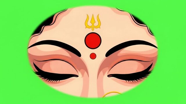 Divine Goddess Durga Face Animation with Blinking Eyes on a Green Screen for Chroma Key