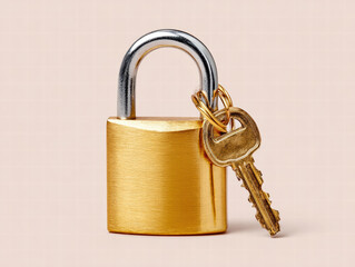 Padlock with key inserted symbolizes security and protection, representing safety and trust. This conveys sense of reliability and assurance in safeguarding valuables