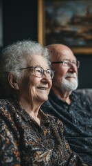 Elderly Couple Enjoying a Cozy Evening Watching TV Together at Home