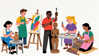 Collection of Unique Craft Artists Engaged in Various Creative Activities