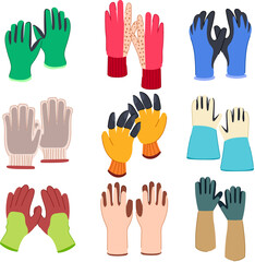 garden gloves set cartoon vector illustration