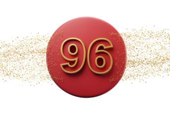 Isolated Gold Number 96 On Red Circle with Sparkle Particles Transparent Background Illustration
