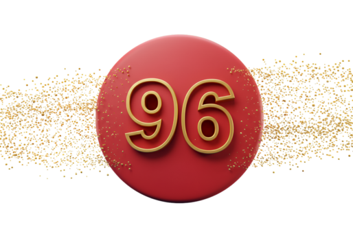 Isolated Gold Number 96 On Red Circle with Sparkle Particles Transparent Background Illustration