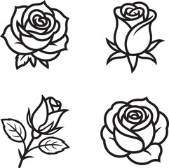 Set of Rose Outline vector illustration isolated On Transparent Background
