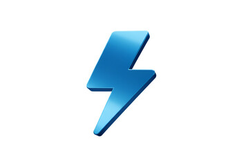 Isolated Blue Lightning Bolt 3D Rendered Icon on Transparent Background