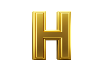 Isolated Golden Letter H Design 3D Illustration on Black Background