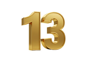 Fototapeta premium Isolated Golden Number Thirteen In 3d Rendered Elegant Decoration