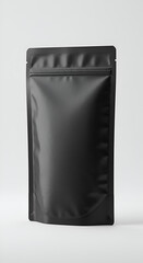 Photo of Black Matte Pouch Package with Zipper Isolated on White Background