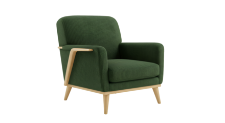 Isolated Green Armchair With Wooden Frame on a Transparent Background