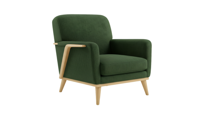 Isolated Green Armchair With Wooden Frame on a Transparent Background - Powered by Adobe