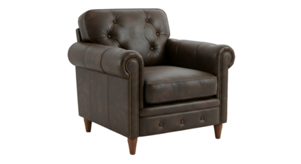 Isolated Brown Leather Armchair on Transparent Background Furniture Photo