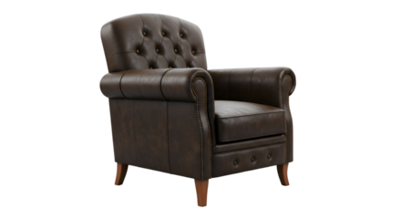 Isolated Brown Leather Armchair on Black Background Studio Shot