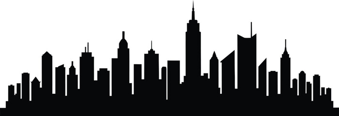 elegant modern detailed professional high quality Black Silhouette of a City Skyline on Transparent Background © Pvect02