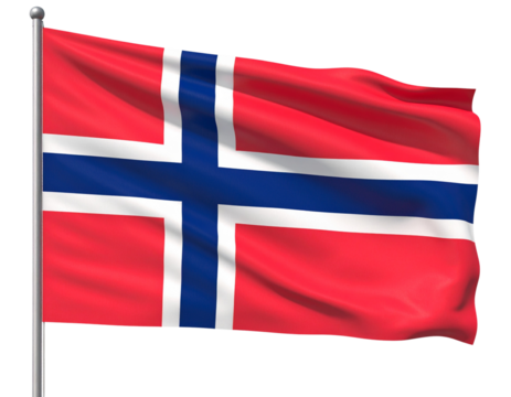  Waving Norway Flag representing Svalbard and Jan Mayen, realistic fabric texture, isolated on transparent background PNG