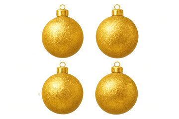 Golden christmas ornaments suspended, reflecting soft light, enhancing seasonal decor against pristine transparent backdrop