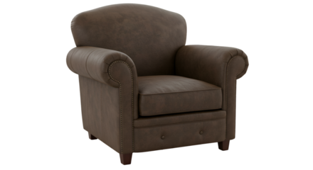 Isolated Brown Leather Armchair on Transparent Background Realistic Illustration
