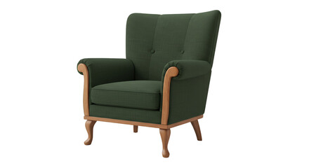 Isolated Green Fabric Armchair With Wooden Details Realistic 3D Illustration