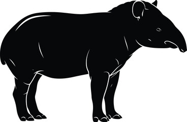 Fototapeta premium Silhouette of a tapir, vector illustration for wildlife and conservation designs, tropical animal