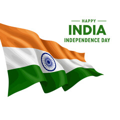 India Independence Day Vector with Flag and 15th August Text on White Background
