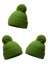 Isolated Green Knitted Beanies Illustration on Transparent Background