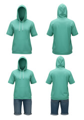 Isolated Green Hoodie Shirt Mockup Illustration Front and Back View
