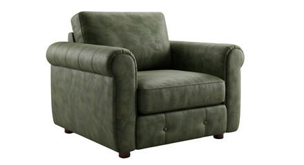 Isolated Green Leather Armchair On Transparent Background Photo