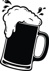 professional high quality Stylish Beer Mug with Frothy Foam and Silhouette Elements on Transparent Background