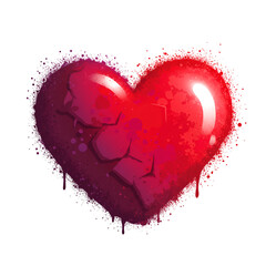 Isolated Grunge Heart Illustration with Red Color and Transparent Background