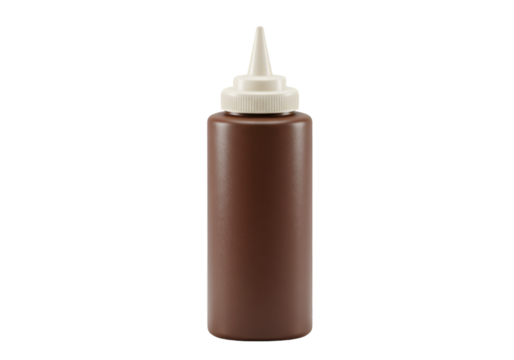 Isolated Brown Squeeze Bottle With White Top And Transparent Background