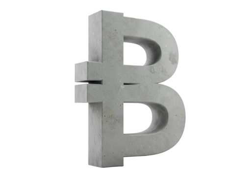 Isolated Concrete Bitcoin Symbol 3D Illustration on Transparent Background
