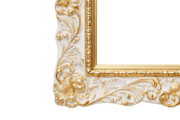 Ornate gold-accented white picture frame corner
