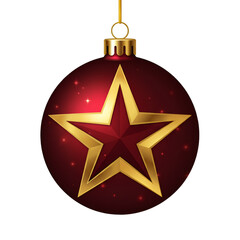 Isolated Christmas Ornament Illustration with a Red Bauble and Gold Star