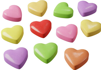 Isolated Heart Shaped Candy Collection With Multiple Colors In Transparent Background Photo