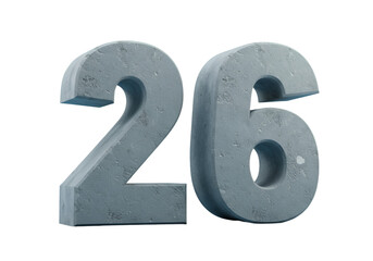Isolated Concrete Number Twenty-Six In Grey Color On Transparent Background