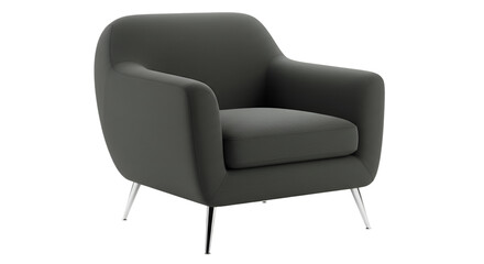 Isolated Dark Gray Fabric Armchair Modern Design with Metal Legs Rendered 3D Illustration