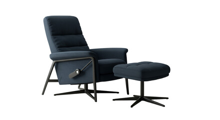 Isolated Illustration of a Blue Modern Recliner Chair with Footstool on Transparent