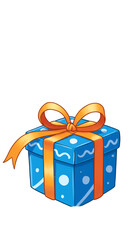 Isolated Illustration of a Blue Gift Box with Orange Ribbon on Transparent Background