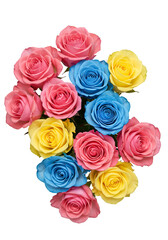 Isolated Floral Bouquet of Pink Blue and Yellow Roses on Transparent Background Photo
